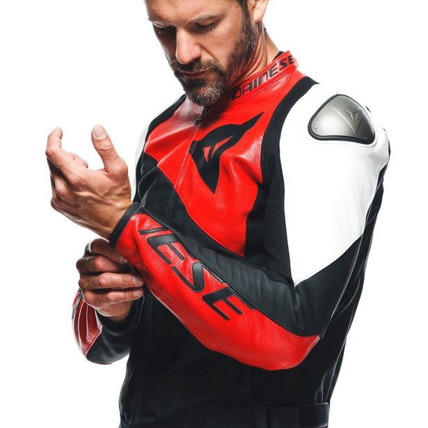 Dainese Sportiva Leather Jacket Black-Matt/Lava-Red/White : Delivery in 5 days